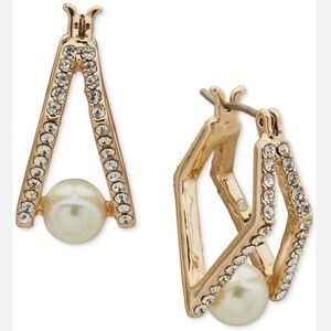 Karl Lagerfeld Paris Gold-Tone Crystal Pearl Small Split Hoop Earrings